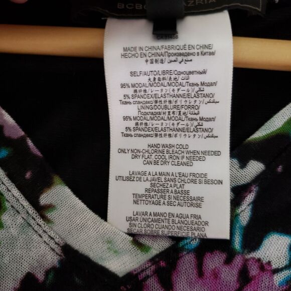 BCBG MaxAzria XSmall Long Sleeve Purple Blue Floral V-neck Bodycon Tori … - Picture 5 of 12